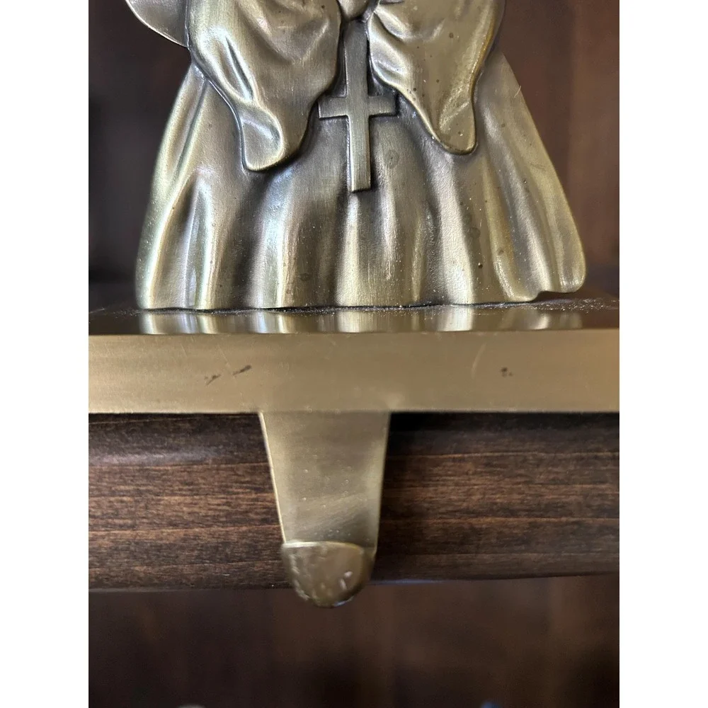 Vintage Heavy Brass Stocking Holder‎ Angel
